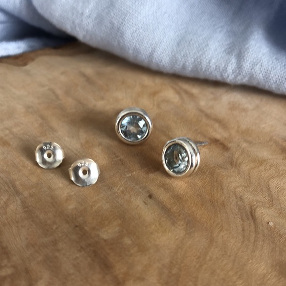 Bezel-Set Blue Topaz Earring, Sterling Silver - Picture 5 of 5